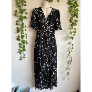 Lulu’s Midi Black Floral Wrap Dress